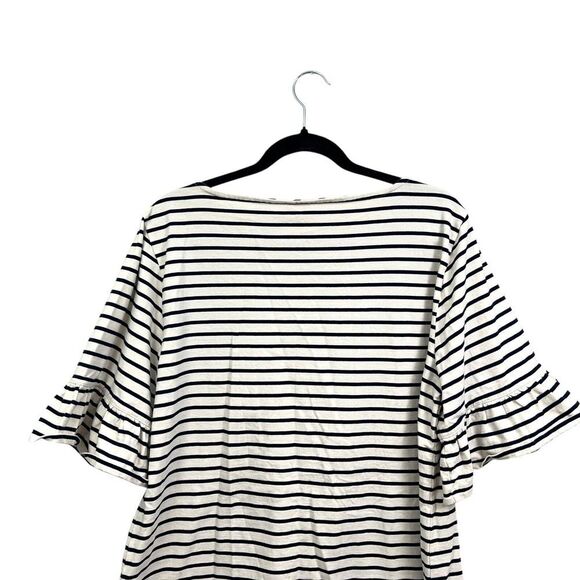 J. Crew Womens Top Striped Navy Cream Short‎ Bell Ruffled Sleeves Sz XXL - Picture 5 of 5